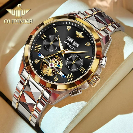 Automatic Watches for Men Self Winding Diamond Skeleton Luxury Dress Mens Watch Sapphire Crystal Tungsten Steel Band Luminous Waterproof Reloj Para Hombre, Gifts for Men